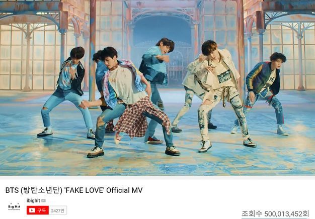 Group BTS FAKE LOVE music video and DNA music video exceeded 500 million views and 700 million views respectively.BTSs LOVE YOURSELF title song Her, DNA music video, exceeded 700 million YouTube views at 3:23 am on the 15th.Earlier, at around 2:04 p.m. on the 14th, the music video for FAKE LOVE, the title song of LOVE YOURSELF, reached 500 million YouTube views.DNA is the first music video in Korea group to achieve 600 million views. It visually expresses the lyrics of DNA, which is fateful from the beginning through virtual reality drawn in intense color and scenes that seem to cross space.Since its release in September 2017, DNA has been on the Billboards main chart Hot 100 for four consecutive weeks and received Gold Digital Single certification from the United States of America Record Industry Association in February last year.FAKE LOVE music video expresses the emotions of the dark farewell that comes after realizing false love, and the intense performance and sophisticated visual beauty of BTS spreading between colorful sets make it impossible to keep an eye on.FAKE LOVE has ranked 10th on the United States of America Billboards main chart Hot 100, setting the Korean group record.In addition, BTS has 500 million views of burning, scaring, MIC Drop remixes, blood sweat tears, IDOL 400 million views, Save ME, Not Today 300 million views, Sang Man, Spring Day 200 million views, Danger, I NEED U, Hormon War Haruman, We Are Bulletproof Pt.2, RUN, Poetry for Small Things (Boy With Luv) feat.Halseys and others have achieved 100 million views, with a total of 18 music videos with more than 100 million views.