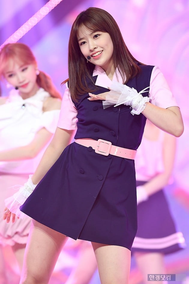 Group IZWON Ahn Yu-jin is performing at the MBC Music Show Champion on-site at MBC Dream Center in Goyang City, Gyeonggi Province on the afternoon of the 17th.