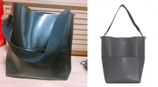 (왼쪽부터) 임블리에서 판매된 가방, 셀린느 상글백. 사진=고객 제공.