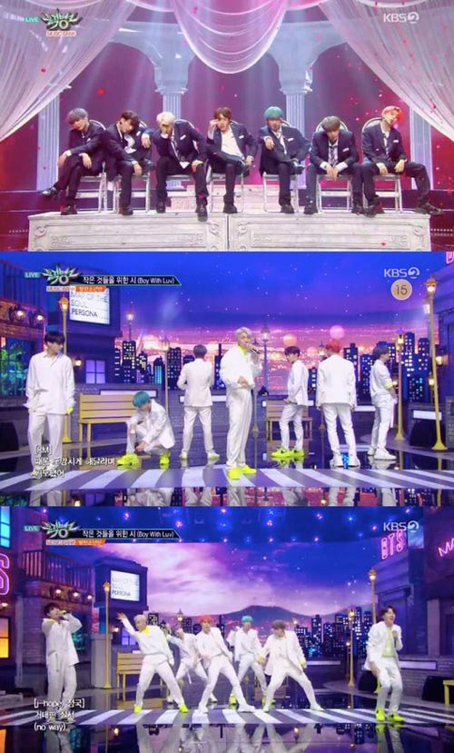 BTS took first place in the terrestrial song ranking program at the same time as comeback.In KBS2 <Music Bank>, which was broadcast on the 19th, BTS and red adolescent were in the top spot, and BTS took the first place.We really appreciate Ami (fan club), BTS said. Thank you for your big prize from the first week.I think there are results like this because too many fans cheer and love me, he said, thanking fans.BTS RM made a pledge to sing as if it were a recitation of poetry if it was ranked first before the announcement of the first place, and after winning the first place, BTS members performed a performance that seemed to recite poetry on the stage of Angkor.BTS title song Boy With Luv is a song by punk pop genre, which sings interest and love for you, and the pleasure of small and simple love.The world-renowned singer Halsey participated in the feature, and the emotions of the excitement from the joy of love were expressed in various ways, as well as composed of easy-to-heart melodies.The show also featured a stage for Stray Kids MIROH Goodbye.On the day of the show, 1TEAM, BVNDIT (Vandit), EVERGLOW (Everglow), IZ*ONE (Aizone), JBJ95, Stray Kids (Stray Kids), Kang Siwon, Dia, Dreamnote, Momorand, BTS, Sungri, Super Junior-D&E, Stephanie, Wonder Nine, Choi Hyun-sang, The Pentagon, Pink Fantasy SHY and Holiday starred.