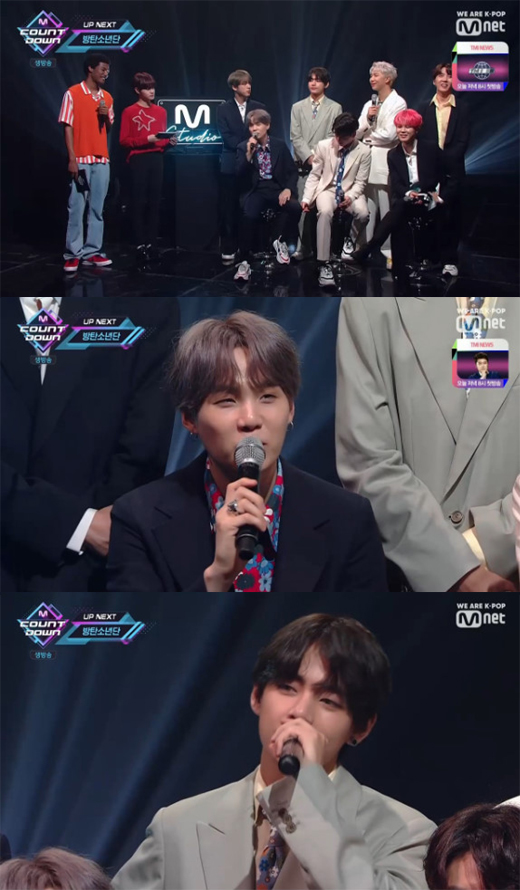 BTS, which continues its record march in succession, met with MC Lee Dae-hui and Han Hyun-min, M Countdowndown.On Mnet M Countdowndowndown (MC Lee Dae-hwi, Han Hyun-min), which aired on the 25th, an interview with BTS, which was named the No. 1 candidate for Poetry for Small Things, was conducted.MCs asked BTS, who is breaking new records in succession. RM said, Thank you for breaking many records.But I think it is a really important record and a record we make. I will try Top Model in the musical version of Poetry for Small Things, Bue said about the first stage pledge.RM suggested, What about the fisherman bar version? And BTS decided to top the poetry for small things fisherman version with the first pledge.On the other hand, M Countdown Down will feature Twice Enflying Berry Tomorrow By Together High-Teen New Kid Enoi Wonder Nine Bandit Kang Siwon Target Cho Jeong-min Stephanie Dia.
