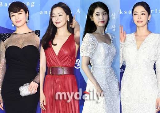 Actors Kim Hye-soo, Lee Ha-nui, Lee Da-hee and IU (Lee Ji-eun) attended the 55th Baeksang Arts Awards red carpet event at COEX, Seoul, on the afternoon of the 1st.