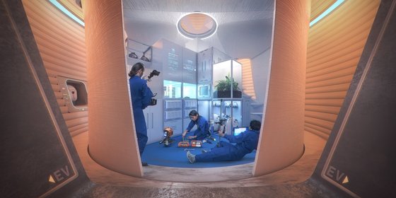 3D 프린터로 거주지를 완성하면 그 안에 기타 소재로 만든 모듈을 설치해 이중으로 우주 방사선을 막아내는 방법도 고려되고 있다. 심사를 맡은 NASA 등은 마샤의 내부에 연기를 투입해, 이것이 새어나오지 않는다는 것을 보고 평가를 진행했다. [사진 AI스페이스팩토리]
