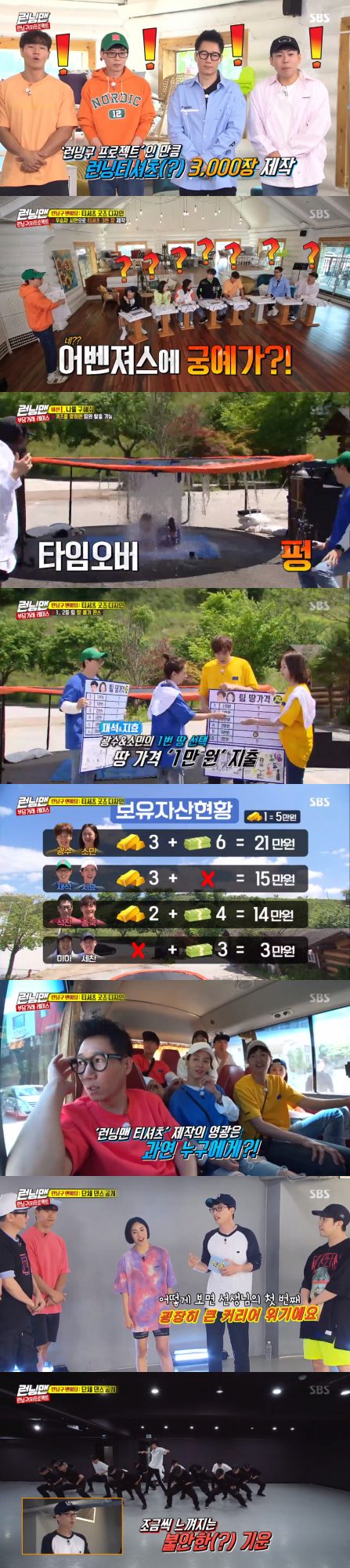 On SBS Running Man, members ran a race with a fan meeting Goods T-shirt design.On the 2nd broadcast Running Man, the third story of Running Gu Project for a fan meeting to celebrate the 9th anniversary, Running Man Goods Production Race, was held.Former members of Race painted the design of the T-shirt they wanted to produce when they won each.Yoo Jae-Suk drew a laugh by drawing Juveniles, Ji Suk-jin drew Ji Sulok, and Kim Jong-kook drew Jikso as a concept.In particular, Kim Jong-kook missed Yang Se-chan among his members in his paintings.The members threw dice to obtain the commission fee and shared the team.Yoo Jae-suk, Song Ji-hyo, Jeon So-min and Lee Kwang-soo, Haha and Yang Se-chan, Ji Suk-jin and Kim Jong-kook, Haha and Yang Se-chan became teams, respectively, and they were assigned to Save Me, which was awarded gold and lunch rights.One person is a game that takes a quiz within the time limit, the other is a game that performs a penalty that is watered if the person who solves the quiz is wrong.Yoo Jae-Suk and Song Ji-hyo, Haha and Yang Se-chan won first and second in the game.Haha and Yang Se-chan failed to take the gold bullion from Jeon So-min and Lee Kwang-soo, but Yoo Jae-Suk and Song Ji-hyo took one of them.At the end of the broadcast, choreography to be shown at a fan meeting was released. The production team has been preparing choreography at the request of members to make it feel like Celeb Fives Celeb Five.The choreographer was Ria Kim, who choreographed the choreography of Stern s 24 hours short and Twice TT .Yoo Jae-Suk introduced choreographer Lia Kim and laughed, saying,  (What was choreographed by Running Man fan meeting) is the first crisis of your career in some ways.Ji Suk-jin, who watched the choreography video that the members should do at the fan meeting, worried that this is a world-class level.Yoo Jae-Suk also admired that it was cool even though I can not do this. Ria Kim explained, I matched the level of the celeb five in my own way.Next weeks broadcast continues with Race with Goods design.