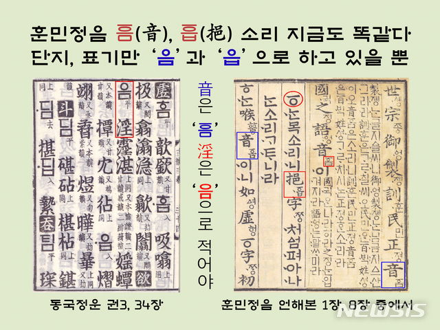 【서울=뉴시스】 훈민정음에서 ‘音’과 ‘挹’의 초성은 ‘ㆆ’이었다. 지금도 그 발음은 똑같은데, 단지 표기를 ‘ㅇ’으로 하고 있을 뿐이다. 사실, ‘音’과 ‘淫’은 그 초성이 서로 달라 구별해서 적어야 한다.