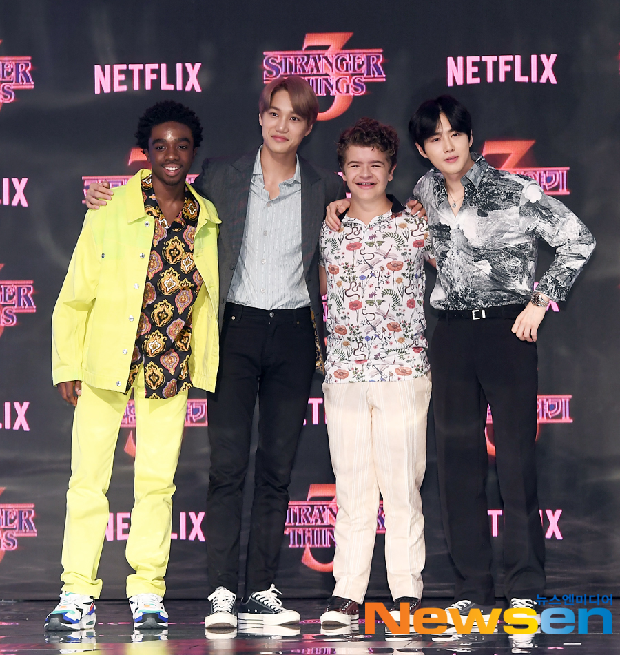 The Netflix Original Series Questionary Story 3 red carpet & fan event was held at Time Square in Yeongdeungpo, Yeongdeungpo-gu, Seoul on the afternoon of June 20.Caleb McLaughlin, Gayton Matarazo, EXO Kai and Suho attended the day.Jung Yu-jin