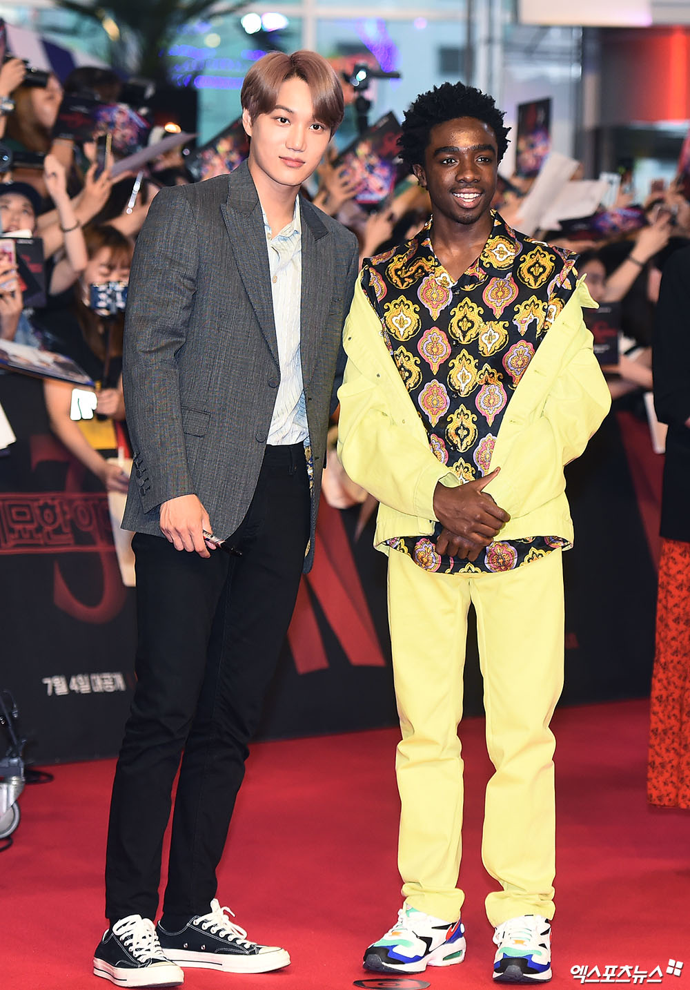 EXO Kai and Caleb McLaughlin pose at the Red Carpet event of Netflixs popular original series Wild Story 3 held at Time Square in Yeongdeungpo, Seoul on the afternoon of the 20th.
