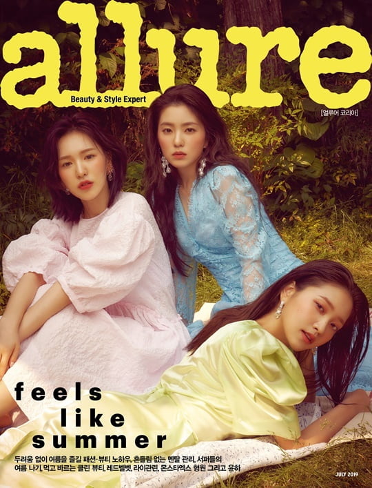 Red Velvet became the cover model for Allure Korea: Irene, Joy, and Wendy were one team, and Joy and Seulgi became the main characters of the two covers as one team.Because of the success of summer activities for several years, Red Velvet is also called the Summer Stronger, and this Allure Korea cover is full of summer images.Red Velvet has unhappily demonstrated the charm of the artist by digesting group shooting, personal shooting, and unit shooting.Members gathered for the full picture shoot for a long time did not hide their expectations and excitement about the Jim Sala Beam released this week.Irene explained Jimsala Beams choreography, saying, It is a past-class choreography, and if you have a distraction, you miss your movements. Wendy said, I like the title song the most.Its really new, Joy said, its an addictive album. Im curious about peoples reactions.Yeri and Seulgi said of the public expectations for summer activities, I am grateful that you like summer.I want to look at other seasons, and Now we will wait for summer with our fans. In the following interview, serious answers were given to the preparation process, teamwork, and individual interests of the members of the Jimsala Beam.