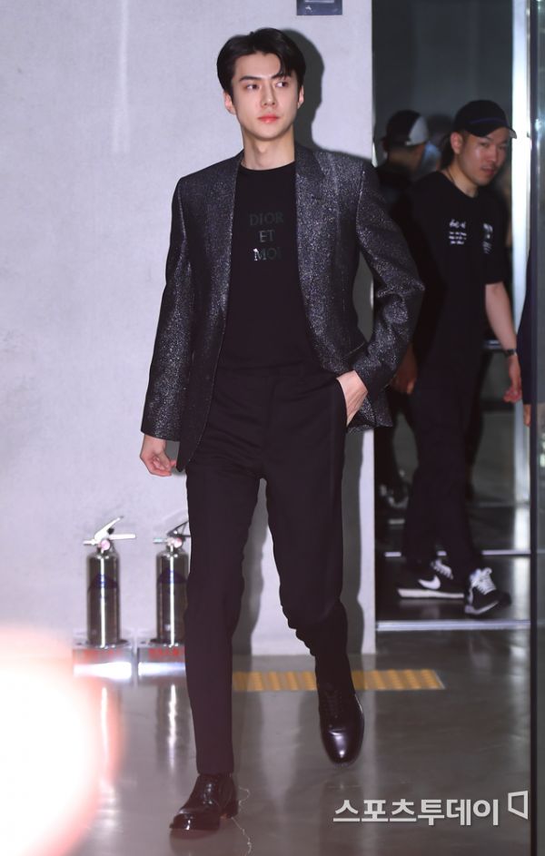 Group EXO Sehun attends a photo wall event held at a building in Cheongdam-dong, Gangnam-gu on the afternoon of the 5th. 2019.07.05.