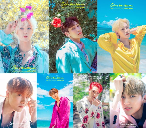 Group VAV released a photo teaser that feels the summer atmosphere before the comeback.VAV (Aino, Ace, Baron, Low, Ji-woo, Jacob, and St. Ban) uploaded the main concept photo of the new summer special single Give Me More FIESTAR version through the official SNS account from 0:00 on the 10th.The photo shows VAV members showing off their visuals in the background of the blue sky and the sea of ​​Philippines Vauxhall, which is like a picture.Ainos image features purple flower branches and a colorful belly, and his white skin, which made his blue eyes more prominent, caught his eye at once.Ace has added a concept of intensity in the heat and a sweet atmosphere image to give a reversal charm.St. Van, who gave a refreshing feeling in the background of the blue sea, untied his shirt and boasted a solid chest muscle, making fans excited.In addition, Lowe added the charm of a soft man with a pink suit fashion contrasted with urban visuals and blue leaves.Ji-woo, an extraordinary red hair, boasted a cartoon-like visual, and Jacob, who had a dark double eyelid and cool features, focused his attention on the boyish look.The blonde, younger Barone maximized her brightness with a yellow shirt, the picture sitting on the tree appealing to the dreamy feeling, further raising her curiosity about the new single.Gib Me More is a new album released by VAV in about four months after its fourth mini album THRILLA KILLA (Thrillera Killa), released in March, featuring Latin pop emperor De la ghetto and genius producer Duo Play and Skills, who has won several times at Grammy Awards. Z) took charge of composition and production, which further enhanced the perfection.VAVs new summer special single, Gib Me More, will be released on various online music sites at 6 p.m. on the 23rd.