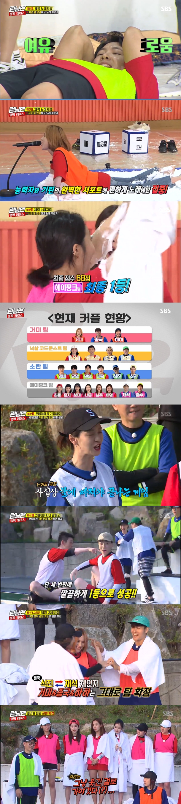 Four teams to be on the colabo stage have been confirmed.In the SBS entertainment program Running Man broadcasted on the afternoon of the 14th, the members of the Running Man concert and the members on the collaborating stage were selected to choose their partners, The Artists.Last week, Apink and one team, Ji Suk-jin, became a team with Nuxal and Code Kunst through partner replacements.The members who arrived at the place where the second mission, Physical Song Proud, spoke about their teaming with the new The Artist.Yoo Jae-Suk asked Nipsal and Cod Kunst, who became a team with Ji Suk-jin, about their current mood.The code kunst told me not to speak, he laughed at the disclosure of the code kunst.The struggle to start the physical song pride and the new partner Yang Se-chan showed the overwhelming game ability with FM appearance.In the game, where the designated body part had to sing without being closed to the ground, the disturbance surprised everyone by showing no confusion until the end of the song.When the song was over and the crew announced that there was no deduction, Lee Kwang-soo laughed at the anger, saying, Its fun to put your face on the floor, what is this?The spider team, which was on the Top Model following the FM fuss team, also impressed all teams with the performances of Lee Kwang-soo and Kim Jong-kook.Kim Jong-kook, who was made up of exercise, sang comfortably with Lee Kwang-soo, who used a long giraffe while he was holding up.When I saw the spider singing in a stable state, I fell into song appreciation, saying, It seems to have come to the concert hall.But the spider focused on the song and put his hand on the ground and got a big score.The second round of the first round was won by the Apink team, which had a cool high sound even in the uncomfortable posture of Jung Eun-ji.Jung Eun-ji, who sang Tears by So Chan-hui, surprised everyone by singing perfectly while lying down.The Apink team scored 98 points to take first place, including a deduction; Apink sent Haha out with a team exchange and brought in Lee Kwang-soo.Lee Kwang-soo, who did not want to break up with spiders, laughed with a look that he did not like or dislike.The second-placed Suran team replaced Yang Se-chan with Ji Suk-jin.Kodkunst and Noxal, who sent Ji Suk-jin and received Yang Se-chan, laughed because they could not hide their suddenly brightened expression.Yang Se-chan was surprised, saying, I did not know Kordkunst was playing this well.I was playing a joke and laughing, but Ji Suk-jin told me not to do it, Codkunst said, laughing disclosure.Finally, the opportunity to change the team was given to talk on the conveyor.It was a game that won when all four Game were won with the production team while riding the conveyor belt.Kodkunst and Yang Se-chan, who became the first runners-up, were not successful.The two men, who have won three Game in a row, left the wall of the last color game and were looking for the next opportunity.The Top Model Apink team then stepped out as the Top Model, Namju and Lantern, called tank sisters.The two men had not yet learned the rules even when they were on the conveyor, and Yoo Jae-Suk, who watched this, encouraged them to get it, you are tanks.The two men, who were running ahead without retreat, eventually failed to commission.Unfortunately, all teams failed in the first period, and each team put a new Top Model and made a Top Model in the second period.Song Ji-hyo and Nucksal, who resemble each other, came out on Top Model with the expectation of everyone.But even after four years of following Song Ji-hyos way, he continued to fail and sought his next chance, followed by Lee Kwang-soo, Son Na-eun and the fuss team, who also failed with only a laugh.The crew relaxed the rules by getting three problems when the members continued to fail to succeed; nonetheless, the spider team and the Apink team failed to succeed.The four-year-old and codecunst team on the Top Model then succeeded perfectly and got both my team replacement and defense.The Top Model fuss team also succeeded and got the right to replace the team.The four-year-old Kodkunst team, who won the first prize, decided not to change the team. The team had a defense, so they confirmed the team.Ji Suk-jin and Jeon So-min, who were in the fuss team, agreed not to change the team, but Jeon So-min betrayed it and changed one team member.The disturbance team finally agreed to send Ji Suk-jin to the Apink team and receive Yoo Jae-Suk.Apink, who received Ji Suk-jin again, laughed to himself, saying, I have to go to funny.Ji Suk-jin also fell into disarray, saying, How many times do I have to change clothes?A week later, the members and four The Artists went into their first practice for the collaboration, each team choosing a song through a color matching process, raising expectations for the stage.