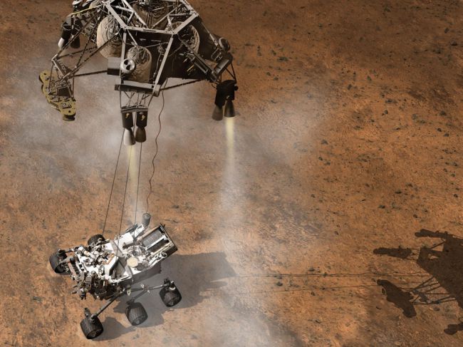 7년 전 화성에 착륙하는 큐리오시티의 이미지 그래픽. 출처=NASA/JPL-Caltech