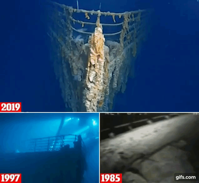 침몰한 타이타닉호는 금속을 먹는 박테리아와 염분에 의해 빠르게 부식되고 심해 해류의 영향으로 시간이 지나면서 점차 형체를 알아볼 수 없을 정도로 심하게 손상됐다.