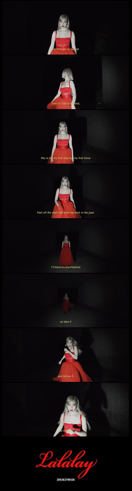 A new song, Flying (LALALAY) Message Teaser video by Singer Sunmi has been released.Makers Entertainment, a subsidiary company, posted Sunmis new single Flying Message Teaser video on the official SNS at 0 am on August 23.About 45 seconds of video shows Sunmi, who has blonde hair and intense RED lip and RED dress, which emits alluring charm.Message Teaser is a video of Message that conveys the contents to be expressed through the new song Flying to Sunmis voice.Sunmis musical identity and challenging spirit, I Wanna go up up.Even if I fall in the end, this is not my first step but my first move.Peel off the shell that hold me back in the past.Ill Leave My Scent Behind So Take It and Follow It.Narration Message is intensely embedded in the brain, raising expectations for a comeback.In particular, Sunmis acting, which gazes at the camera with a sensual yet fascinating color and dreamy eyes, gave an intense impact as if watching a movie trailer.The new song Nalari is Sunmis own song, inspired by the world tour Warning (WARNING) during the Mexican tour.It is expected to capture the eyes and ears of the public with unique lyrics and Sunmis unique performances, pouring through poetic metaphors and direct speech over dance-hall and Latin-style exotic sounds.On the other hand, Sunmi will release a new single Nalari at 6 pm on the 27th and start full-scale broadcasting activities.The fan showcase commemorating the release of Nalari held at Yes 24 Live Hall in Gwangjang-dong, Gwangjin-gu, Seoul at 8 pm on the same day can be seen live on Naver V LIVE Sunmi channel.hwang hye-jin