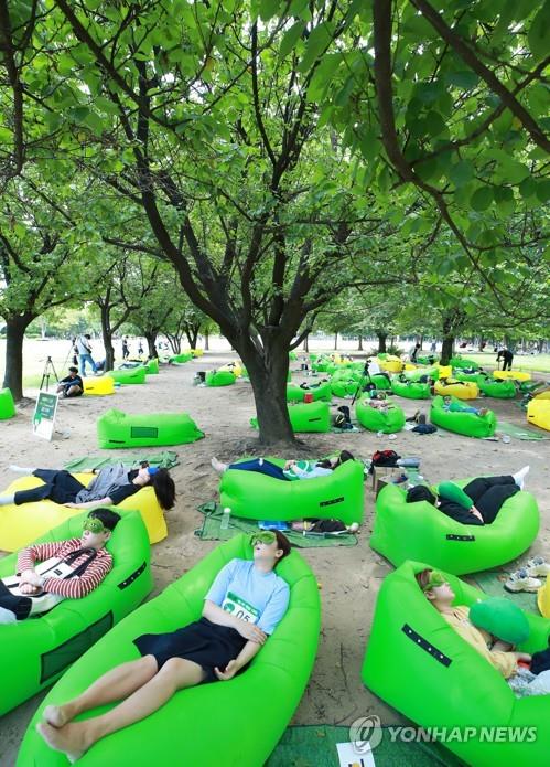 2019 서울숲 '꿀잠 대회' 참가자들 [연합뉴스 자료사진]