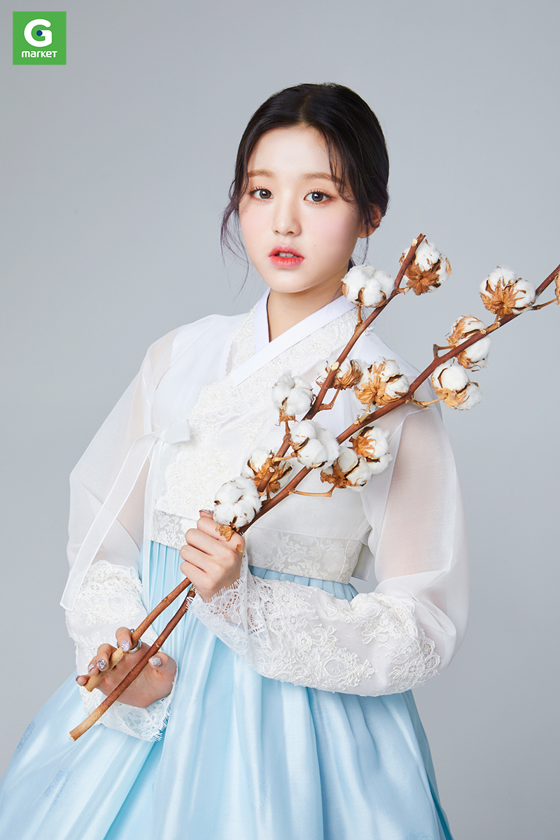 IZ*ONE Jang Won-young, 15, showed off her sweet charm in a Korean traditional clothing.On the 6th, online shopping site Gmarket released the image of Chuseok promotion of Jang Won-young.Jang Won-young in the photo shows a pure yet simple charm wearing a white jacket and a Korean traditional clothing of a light blue skirt.The unique jeogori, which combines lace and see-through fabric, catches the eye, and emphasizes purity with light makeup, which is contrary to the cute and youthful image that has been shown.Jang Won-youngs Korean traditional clothing image was released to promote the 2019 Han Gawi Big Sale.It is a promotion that introduces 250 kinds of popular products related to holidays at special prices.Jang Won-youngs Chuseok promotion image will be officially released as a G-market mobile app open splash on the 9th, and will be released on the official SNS account of G-market on the 11th.We are taking pictures of Jang Won-youngs Korean traditional clothing, especially among IZ*ONE members, a G-market model, in response to Chuseok, said Yoo Doo-ho, head of marketing at G-market.