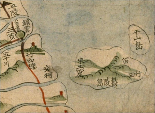 18세기 팔도지도 울릉도 옆에 우산도가 표시된 2도 체제 지도다. 