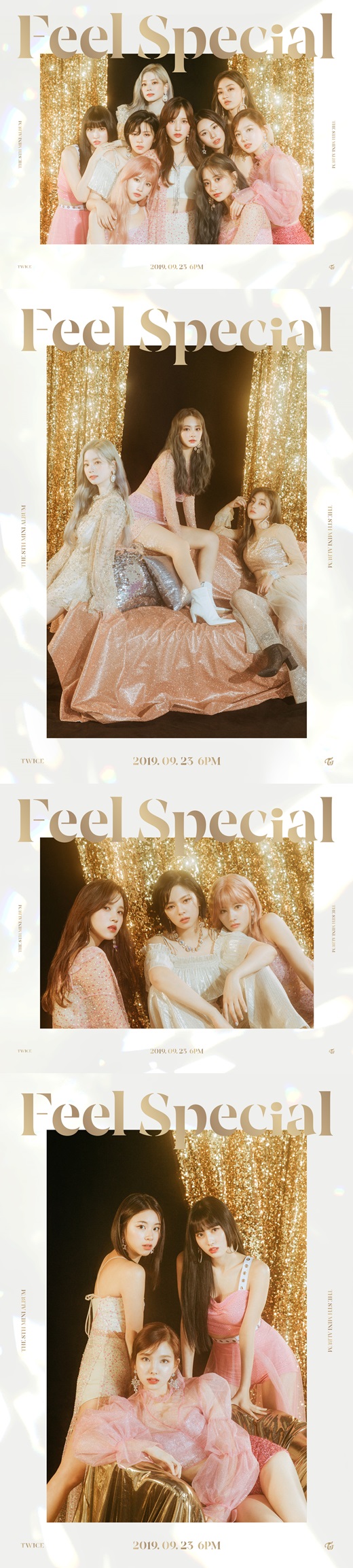 Group TWICE first unveiled a nine-member complete Teaser.JYP Entertainment, a subsidiary company, opened the group image of the TWICE Mini 8th album Feel Special (Phil Special) for the first time on official SNS at 0:00 today (18th).In the photo, TWICE attracted attention by directing a scene in the movie in the background of a brilliant golden curtain.Especially, Mina, who decided to join carefully, gathered together with the members, and it made me feel sad.On the same day, the three-person unit Teaser also robbed the eye with a pure and sophisticated mood.TWICE has brought up the expectation of Ones (ONCE: fandom name) by offering content with various charms such as goddess beauty, dimness, and chicness.The mini 8th title song Feel Special is a song written and composed by JYP J. Y. Park, which melts the heart of TWICE.J. Y. Park X TWICE is the strongest combination with KNOCK KNOCK (Nak Nak) and What is Love? (What Is Love?)), and Lee Woo-min, who worked on it, added to the arrangement and approached the 12th consecutive hit.In addition, the song 21:29 is the first song by all TWICE members to participate in the song, and it contains the love and gratitude for the fans.The Mini 8th album Feel Special can be found on various music sites at 6 pm on the 23rd.