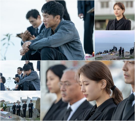 Lee Seung-gi and Bae Suzy of SBSs new gilt drama Vagabond were caught at the scene of the joint Tribute Now, where they burst into abyss sorrow with solemn and serious attitudes.On the 20th, Vagabond (VAGABOND), which finally took off its veil, proved what the quality of the masterpiece is by filling 60 minutes of running time with colorful sights and exciting development on a large scale.As a countermeasure, the ratings of the first, second and third parts of the show were 6.7%, 8.8%, and 11.5%, respectively, based on the Nielsen Korea metropolitan area (hereinafter the same), and the last Lee Seung-gis explosive action sequence rose to 13.94% of the highest audience rating, and it rose to the top of all programs including terrestrial, cable and general broadcasts.Above all, in the first episode, Lee Seung-gi, who lost his nephew in a crash of a civil port passenger plane to Morocco, left for Morocco as a member of the bereaved family, where he met with the first NIS black agent, Gohari (Bae Suzy), disguised as an employee of the Morocco Embassy in the state.Chadalgan recognized the face of Jerome (Yoo Tae-oh), a passenger plane passenger and only survivor at Morocco Airport, and fought fiercely after fiercely pursuing Jerome despite the disarray of Gohari.In the second episode, which will air today (21st), Lee Seung-gi and Bae Suzy will unveil the scene of the joint Tribute Now on the beach, which was filmed with a solemn mindset, and even the feelings of the viewer will boil down.On the side of the endless Morocco beach, there is a lot of Taegeukgi, teddy bears, chrysanthemum flowers, hand letters, etc., and a group of families dressed in dark clothes, including Cha Dal-gun and Bae Suzy, are looking at the ruins with a look full of sadness and cylinders.Among them, Chadalgan, who was sitting down and looking at the sea, tries to endure tears by biting his torn lips, but eventually he wraps his face and puts his neck on his neck.He is standing behind him with his head tied to his face without a toilet, and he holds his hands together with tears in his big eyes and watches silently, and shakes his head as if he can not look at it.After confirming the existence of Jerome, Cha Dal-gun was in a fierce chase with doubts behind the explosion of the civilian passenger plane.I wonder how Cha Dal-gun, who survived as a life-long life on a cliff and roared in anger and despair, could come to Tribute now, and what choice and action Jerome would have missed in front of him.The scene of Lee Seung-gi and Bae Suzys Joint Tribute Now was filmed on a beach in Morocco.As it is a solemn and heavy shooting that honors the souls of the dead and expresses sadness, the atmosphere of the whole process has been filled with a solemn and serious atmosphere.Lee Seung-gi and Bae Suzy also arrived at the scene early on to check the shooting scene and showed authenticity to minimize all movements and conversations to calm their emotions.As the filming began, all the actors raised their emotions and burst into wailing noises here and there, and some of the crew members who watched them stole tears.Moreover, most of the shooting, including Lee Seung-gi and Bae Suzy, left a deep lull in the sad feeling for a while and could not leave the scene.There are many staff members who weep together in the hot performances of Actors who sympathize with the loss of their families, so it is a memorable film, said Celltrion Entertainment, a production company. I hope you will be with us through the two broadcasts today what is the hidden truth in the tragic event.