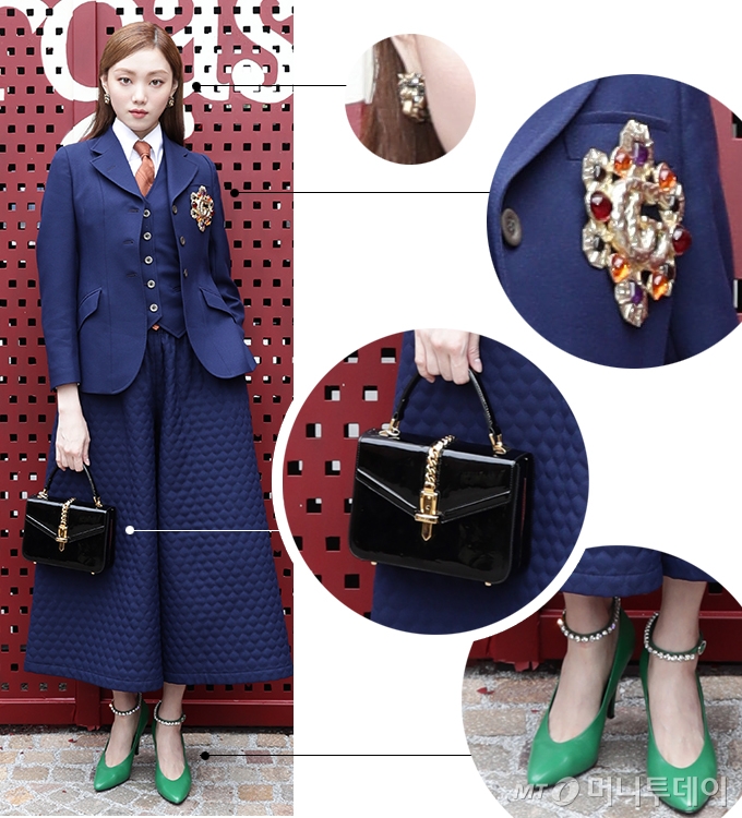 Actor Lee Sung-kyung showcased The Classic Royal Blue fashion.Lee Sung-kyung attended the Gucci 2020 S/S collection show at the Gucci hub in Milan, Italy, on the 21st (local time).Lee Sung-kyung appeared on the day wearing a luxurious white shirt with a royal blue color jacket, best, and three-dimensional quilting detail wide pants.Here Lee Sung-kyung completed The Classic style with a subtle glossy brown color silk tie, green ankle strap pumps and black patent silk bag.Lee Sung-kyung also brushed his long hair neatly behind his ears and matched the sparkling multi-color glass brooch with point items to create a sensual jacket fashion.The costumes chosen by Lee Sung-kyung are the Gucci 2019 F/W collection products.On the runway, Model made the classic three-piece suit look by matching the same color best and wide pants in a royal blue jacket with a slim design.Model matched an ear-shaped golden brooch with a colorful jewellery added to the jacket lafel, and added a glamorous point by wearing ear-shaped gold ear cuffs with jewel earrings.Model also carried a mask-like tote bag with pointed pointed decorations, matching a pink tights with brown color pumps to complete a unique styling of Gucci.Lee Sung-kyung, The Classic Suit Fashion...Model, Unconventional Point Flipping