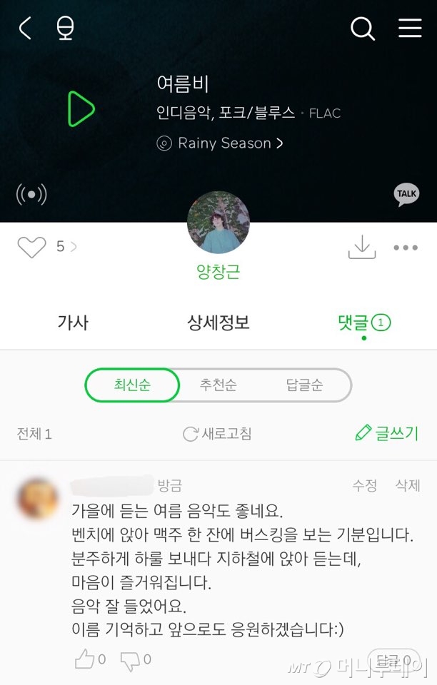 무명 가수가 신간 앨범을 냈기에, 아무도 관심이 없기에, 댓글 하나를 남겼다./사진=남형도 기자