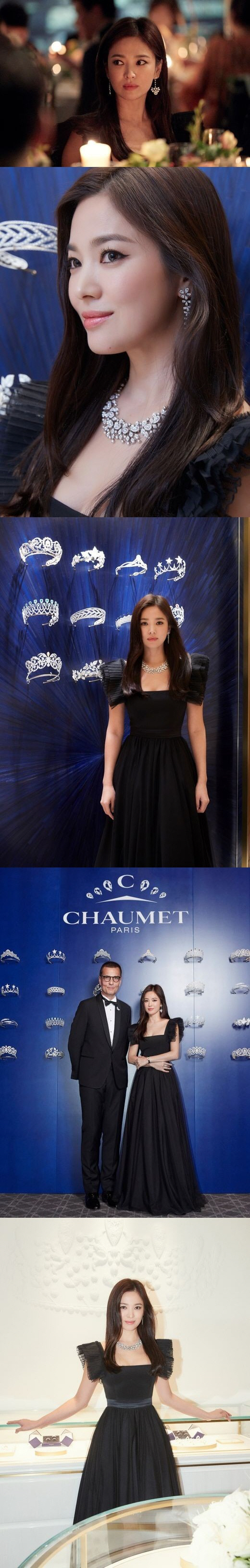 Actor Song Hye-kyo showed off her dazzling beautiful looks through Dinner showOn the 18th, the French imperial jewelery brand Shome unveiled the Gala Rizzatto dinner scene cuts held at the boutique opening ceremony and the incident event held at Lotte Department Store Avenue in Sogong-dong, Seoul on the afternoon of the 17th.Song Hye-kyo, who wore a simple black dress and colorful jewelery and attended the Gala Rizzatto Dinner show, attracted attention with her alluring yet elegant look.Song Hye-kyo and Shome have canceled their personal photo call event in memory of the late Sully.Song Hye-kyo attended an informal internal event that went ahead as scheduled, except for photocalls, and met with brand officials.