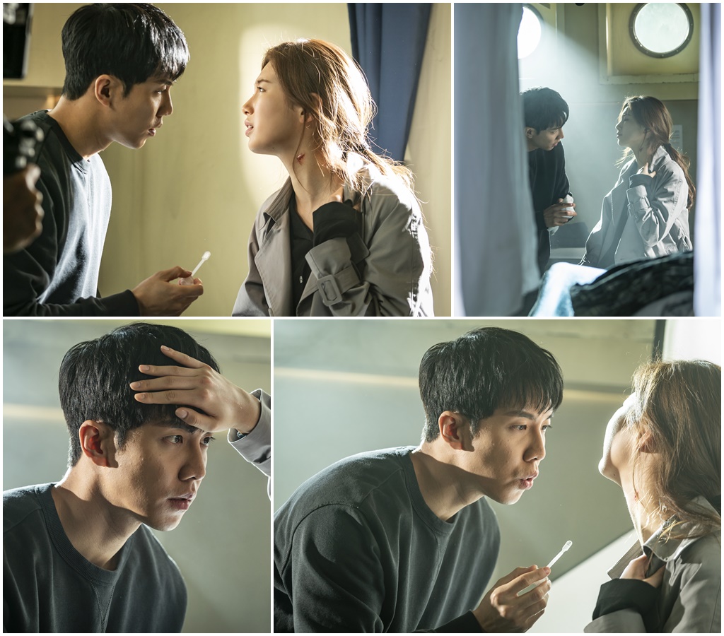 One second before you breathe! Hot, hot!Vagabond Lee Seung-gi and Bae Suzy will present a romantic Ship Room Two Shot, which shares unexpected skinning.SBS gilt drama Vagabond (VAGABOND) (playwright Jang Young-chul, director Yoo In-sik / production Celltrion Healthcare Entertainment CEO Park Jae-sam) is an intelligence action melody that uncovers a huge national corruption hidden in the concealed truth of a man involved in the crash of a private passenger plane.The tension of the story is at its peak as Lee Seung-gi and Bae Suzy struggle for Song Yuqi on the court of law for those who bought Kim if (Jang Hyuk-jin) and Kim if.In this regard, the 11th episode of Vagabond, which will be broadcast on the 25th (Today), will show Lee Seung-gi and Bae Suzy sitting face to face on a bed in a narrow secret room on the ship.A scene in which a dalgan treats a wound on the neck of a confession.The confession is a frowning expression as if it is painful, and the chadal gun is not sure what to do. After carefully approaching, he wipes the wound with a towel and applies medicine.Then, he looked at the face of the confessional as if he was surprised at the distance closer than expected, and he was reddening to the ears as well as the ball.Moreover, as the confessional looks at the chadal gun and looks at his forehead, he casts a romantic airflow.In the last broadcast, Cha Dal-gun, Go Hae-ri, and Prince Edward Island Parks secretary, Mickey (Ryu Won), took Kim if with the help of Prince Edward Island Park (Lee Kyung-young), and carried her on a cargo ship to Korea.What happened in the sealed line is causing curiosity about whether the neck of the confessional is hurt and whether the four people can step on the Korean land safely.The Ship Room Two Shot with Lee Seung-gi and Bae Suzy was filmed at a set of original rooms in Paju, Gyeonggi Province.The atmosphere of the scene was also more shaken in the long-time pink mood shot that came to the two people who had been breathing with intense action scenes every time.Yoo In-sik told the two, You can get as close as you can from the line that you can not reach your face. Lee Seung-gi and Bae Suzy looked at each other shamefully and laughed at each other when they met their eyes.Lee Seung-gi also showed a humorous atmosphere of humorously releasing the atmosphere of the rather rigid scene, such as hitting a playful ad-lib during rehearsals and making Bae Suzy laugh all the time.Celltrion Healthcare Entertainment said, We are doing more than expected because we are so good actors. The whole story of Lee Seung-gi and Bae Suzys sweet and bloody two-shots will be released on the show.I hope youll expect it.Meanwhile, the 11th episode of Vagabond will be broadcast at 10 p.m. on the 25th (today).iMBC  Photos