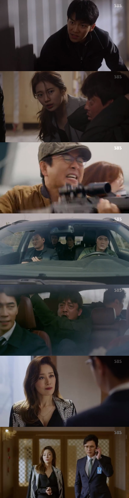 Vagabond Lee Seung-gi, Bae Suzy and Shin Sung-rok kept Jang Hyuk-jin at the end of Shootout.In the 12th episode of SBSs Vagabond broadcast on the 26th, Cha Dal-gun (Lee Seung-gi) and Gohari (Bae Suzy) were shown missing Min Jae-sik (Jung Man-sik).On that day, Cha Dal-gun, Gohari and Kitaewoong played a Shootout with Min Jae-sik to defend Kim if (Jang Hyuk-jin).In the meantime, Republican (Hwang Bo-ra) and Kang Ju-cheol (Lee Gi-young) climbed onto the roof of the building, and Kang Ju-cheol shot Min Jae-sik and NIS agents.Eventually, Cha Dal-gun, Go Hae-ri, and Kitaewoong ran away with Kim if, and after the chase, Min Jae-sik missed Cha Dal-guns car.Min Jae-sik immediately called Yoon Han-ki (Kim Min-jong) and said that Cha Dal-gun was taking Kim if to court.Yoon Han-ki then reported to Jessica Lee (Moon Jung-hee), and Jessica Lee ordered, Let the president know, we must stop the court without any reason.Photo = SBS Broadcasting Screen