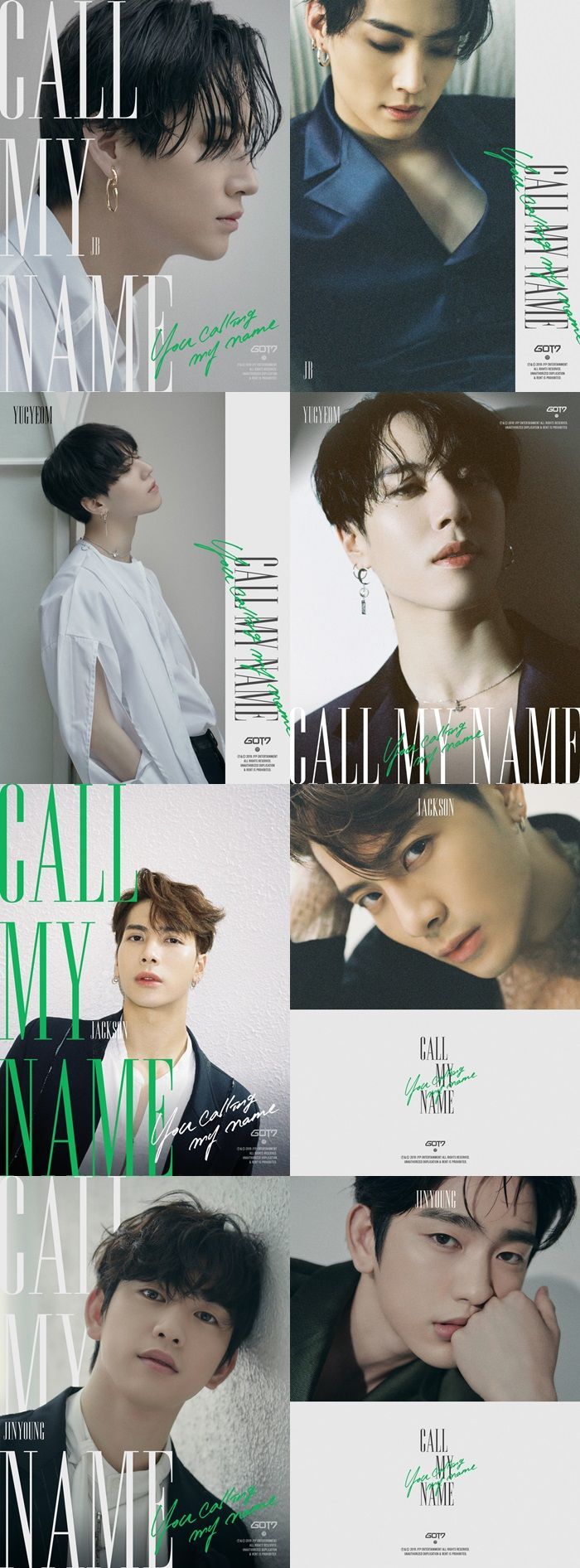 GOT7 (GOT7) has poured out 20 personal Teaser Images from the new album Call My Name (call My Name) at once.On the 28th, JB, yu-gum, Jackson, and Jinyoungs image were released on the official SNS channel, and the comeback atmosphere was warmed up.Their beauty was evident in the presence of GOT7, which is represented by visual group. Images contain the faces of members captured from various angles.JB and yu-gum caused a heartbeat with a perfect sideline that seemed to be shaved, and Jackson and Jinyoung fired deep eyes calling for close-ups.In addition, sexy suits and desolate eyes harmonized with a strange harmony and created a unique atmosphere.On the other hand, GOT7 announces Call My Name and title song My Name You Call at 6 pm on November 4th.Before the return of six months, we are pouring out a lot of comeback content, such as prologue film, group Teaser, and opening five types of Teaser Image for each member.The comeback title song My Name You Call is about the meaning of the name GOT7 that fans call.Expectations are high on what explosive synergy will be achieved by adding a heartfelt message.