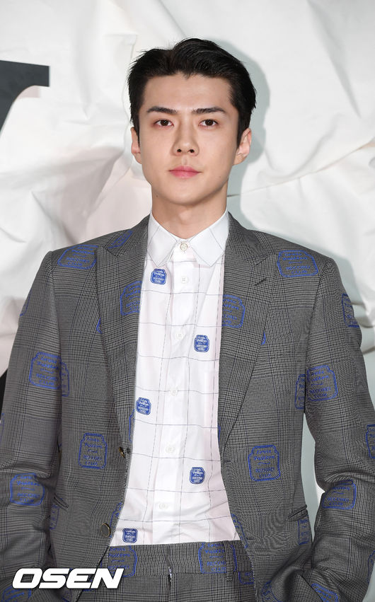 On the afternoon of the 30th, a global brand opening event photo wall event was held at a store in Apgujeong-ro, Seoul Gangnam District.EXO Sehun poses as she enters photo wall