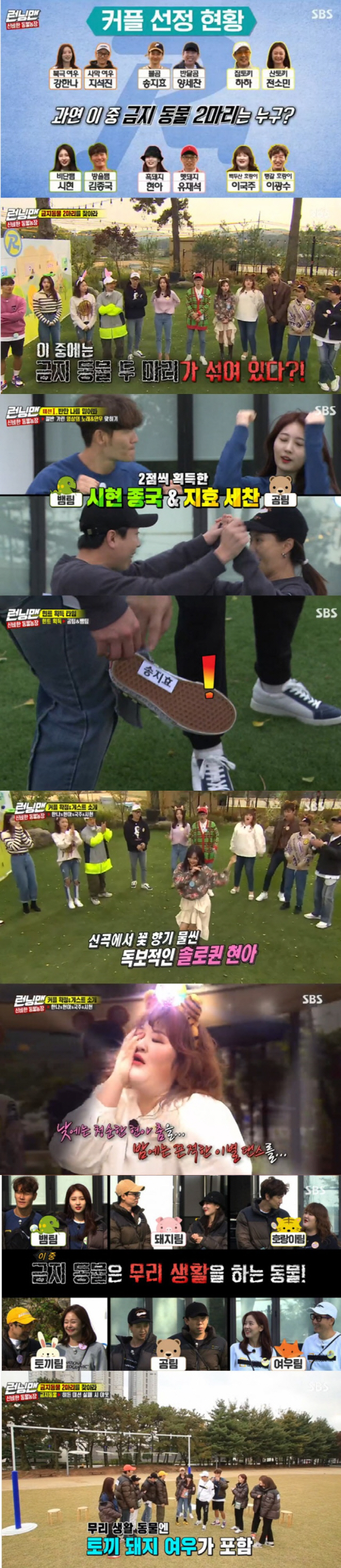 SBS Running Man TV viewer ratings are on the rise.The show was decorated with the Mysterious Animal Farm Race, featuring singer Hyona, actor Kang Han-Na, gag woman Lee Guk-joo and Everglow Sihyun.On this day, Race must find two banned animals that hide Identity, and if they get all the opponents out first, they win.Two banned animals must perform a hidden mission before the final race, and provide hints for the banned animal for each round winning couple.Yoo Jae-Suk - Hyona, Ji Suk-jin - Kang Han-Na, Kim Jong Kook - Shihyeon, Haha - Jeon Somin, Lee Kwang Soo - Lee Guk-joo, Yang Se-chan - Song Ji-hyo got hints about banned animals through each mission while couple.The hint was the name tag of Song Ji-hyo, Forbidden animals live in groups, and rabbits and pig foxes were narrowed down to prohibited animals.The scene took the best one minute with the Per minute top TV viewer ratings of 8.2%, while the Identity of the banned animal will be released on the air next week.