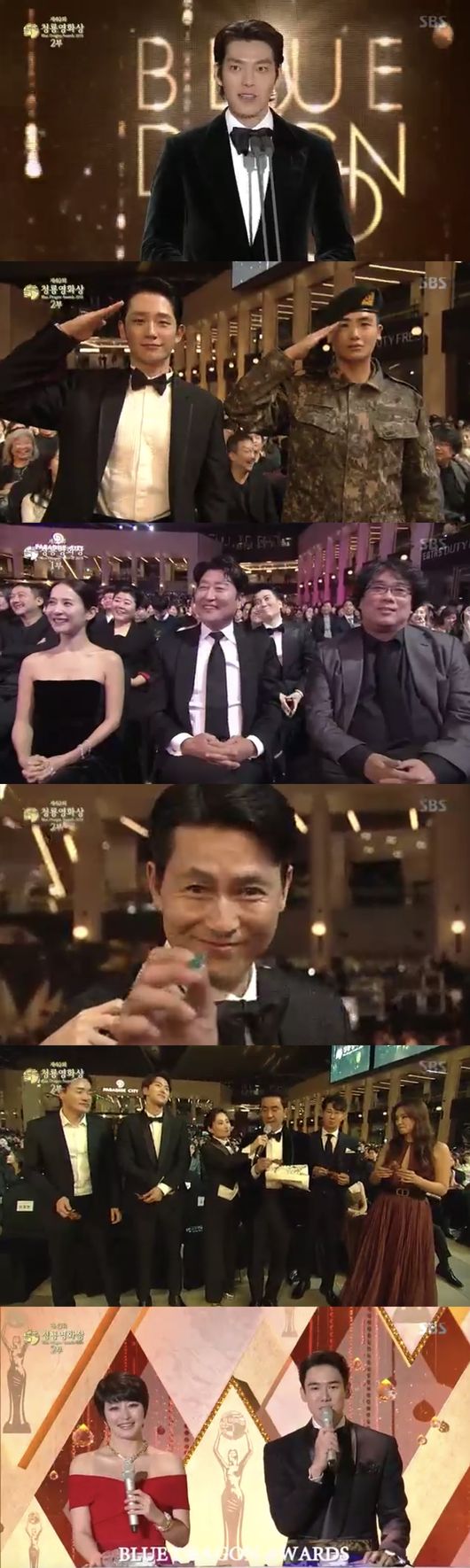 Honors.Jung Woo-sung and Cho Yeo-jeong for Best Male and FemaleThe movie parasite won the best picture, director, best actress, best supporting actress, and art prize five-princesshas achieved.At the 40th Blue Dragon Film Awards, which was broadcast live on SBS on the afternoon of the 21st, Jung Woo-sung of Innocent Witness and Cho Yeo-jeong of parasite were honored with the male and female stars.The awards ceremony, which started with Lee Byung-huns opening speech, was attended by movie stars who showed their hot performance this year and enjoyed the festival.The first prize for the new actor, who played a prominent role this year, was awarded the new actor and the new actress. The new actor went to Park Hae-soo of quantum physics.Park Hae-soo, who was applauded for his birthday on the day, said, I thought there would be a reason why I was born yesterday, but I have been hoping that I can become an actor who can comfort and heal someone.I still have a long way to go, but I think it is a prize that I gave to give you a step forward.It is the best gift. I will try to be an actor who will develop further in the future. This year, the most popular star awards were awarded to the audience.Actor Lee Kwang-soo, Lee Ha-nui, Park Hyung-sik and Im Yoon-ah were awarded, and Park Hyung-sik, who is currently in military service, appeared in military uniforms and attracted attention.In addition, Kim Woo-bin, who stopped working for a while due to non-psoriasis, appeared in the official ceremony in two years and six months at the Cinema16: American Short Films awards.Kim Woo-bin said, I am shaking so much. I have been worried about what to say to say that I am greeting you again for a long time.I would like to say thank you more than any other word. I was a little bit sick a few years ago.However, thanks to the prayers that many people can support and overcome, I can greet you with a healthy appearance quickly.I would like to thank many people who supported me and prayed for me. The Best Supporting Actor went to National Insolvency Day Jo Woo-jin, who said: I thought the parasite would get it.I am honored to be nominated together, he said. I am grateful to the fans who fill me with infinitely shortcomings.Nevertheless, if I have to hold on, I will do my best with this award as an indicator. The main character of the supporting actress was Lee Jung Eun, who was greatly loved by intense acting in parasite.Lee Jung-eun said, The most frequently heard words these days seem to have been illuminated by me too late, but I think I needed those times until I became such a face or body.Every time I saw the director who made the work of parasite to the world, I was studying a lot while watching the 24 hours every day when a work was made.I was a little scared because I was so attracted to parasites that I actually tried to spend more time in other works after the official event.I thought that my heart would be proud, but when I received this award, I was so grateful that I could rest for a few days. In addition, the new director went to director Lee Sang-geun of Exit, the screenplay was directed by Kim Bo-ra, the shooting lighting was directed by Kim Ji-yong, Cho Kyu-young of Swing Kids, the editorial award was directed by Subaha Kim Tae-sung, Director Ji Hoon won the award and shared his joy.Director Bong Joon-ho of Psychiatrists, who won the Palme dOr for the first time at the Cannes Film Festival and received favorable reviews both at home and abroad, was honored with the directing award.Bong Joon-ho said, I think that most of the excellent coaches who were nominated together are junior coaches, so I am a civilian.But I also won the Blue Dragon Director Award for Korean film. I wanted to receive it. Im glad I finally got it.Thank you to the excellent actors who have made me act as a director.I will continue to be the most creative parasite of Korean movies and become such a creator who will be parasitic forever in the Korean film industry. Cho Yeo-jeong, who showed off his presence as a rich wife of parasite, became the main character of the actress.Cho Yeo-jeong, who was on stage in tears, said, This section really did not know I would receive it.Thank you so much, it seems like the character who gets loved by Actor personally when he does the work is different.But I loved the parasites, and I think I thought it was unrealistic because I was so loved.So I did not expect the prime minister today, he said. At some point, Acting seemed to be just a crush.I have loved Acting with the hope that I can be abandoned at any time. I think that was my driving force.It is obvious, but I will always walk silently in the future. Jung Woo-sung won the best actor award at the Blue Dragon Film Awards for the first time, I also attended quite a lot of Blue Dragon Awards, but I was awarded the first best actor award.I did not plan and dream, but I was awarded this prize.I thought that Mr. Scent did not come today, but it was so nice to see him as a prize winner, and Kim Hyang-gi, who was together, was a wonderful partner and was happy and happy to work with the bishop.I think that my friend Lee Jung-jae, who will be watching at home, will be delighted and I want to share this joy with all of you. The following is a list of winners (writing):▲ Best Picture Award = Parasite▲ Director Award: parasite Bong Joon-ho▲ Best Actor Award: Innocent Witness Jung Woo-sung▲ Best Actress Award: Cho Yeo-jeong, Parasite▲ Supporting Actors for South Korea: National Day of Bankruptcy Jo Woo-jin▲ Supporting Actress Award = Lee Jung-eun, a parasite▲ New man idol = Park Hae-soo in Quantum Physics▲ New Actress: Minor Kim Hye-joon▲ Rookie Director Award - Director Lee Sang-geun of Exit▲ Screenplay: Director Kim Bo-ra of Bloodbird▲ Shooting Lighting Award: Swing Kids Kim Ji-yong Cho Kyu-young▲ Editorial Award: Swing Kids Nam Na Young▲ Music Award: Sabaha Kim Tae-sung▲ Art Prize = parasite Lee Ha-jun▲ Technology Award: Exit Yoon Jin-yul Kwon Ji-hoon▲ Clean Garden Cinema16: American Short Films Award = Director Milk Jang Yoo-jin▲ Chung Jung Won Popular Star Award = Lee Kwang-soo, Lee Ha-nui, Park Hyung-sik, Im Yoon-ah▲ Top Audience Award = Extreme JobCapture the broadcast screen of the Blue Dragon Film Awards