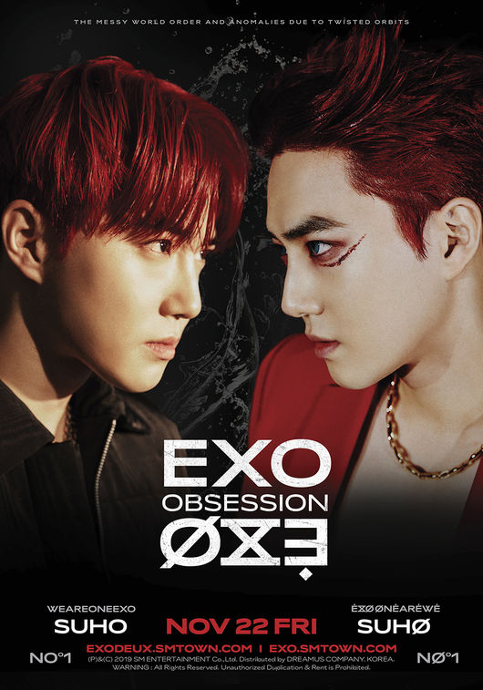 The group EXO presents a romantic sensibility with the songs Baby You Are (Baby Yu-ah) and Non Stop (non-stop) from Regular 6th album.EXO Regular 6th album OBSESSION (Option), which will be released on the 27th, is enough to meet EXOs colorful music world, including 10 songs including the title song Obsession Korean and Chinese versions of the addictive hip-hop dance genre.In addition, the song Baby You Are is a sophisticated dance pop song with folk elements. It can feel the excitement of the moment when it is at first sight to the opponent who met fatefully. Non Stop is a dance song with bright brass and guitar sound on funky rhythm, and romantically expresses the emotion of love that can not be stopped toward each other.Also, through various SNS accounts of EXO and X-EXO at 0:00 today (22nd), Suhos Teaser Image, the last showdown runner of the promotion of #EXODEUX (#EXODUS), is open, and you can meet EXO Suho, who shows overwhelming presence with only chic eyes, and X-EXO Suho, who has revealed mysterious charm with unconventional styling. I raised my expectations.On the other hand, EXO Regular 6th album OBSESSION will be released on November 27 at 6 pm on various music sites such as Melon, Flo, Genie, iTunes, Apple Music, Sporty Pie, QQ Music, Cougu Music and Couer Music.SM Entertainment Provides