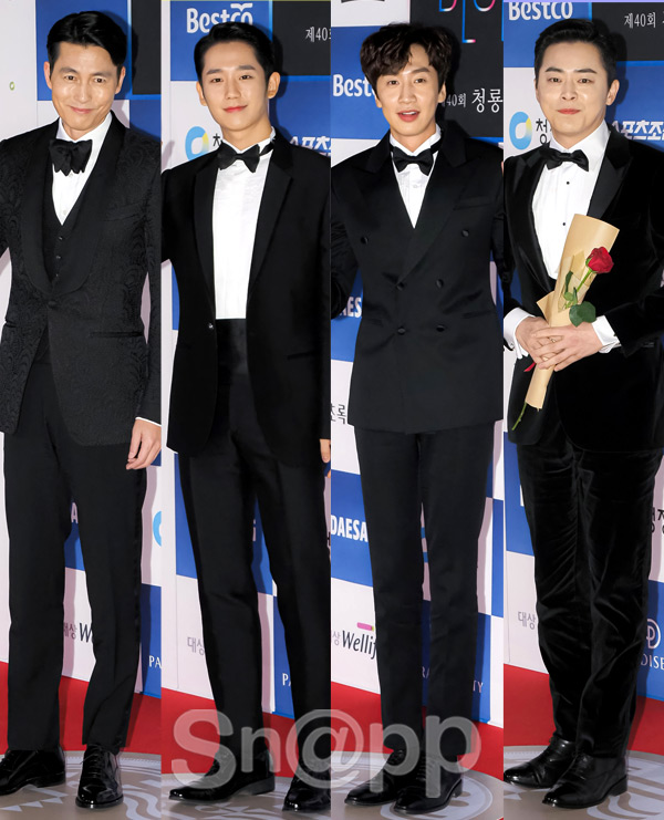 Who are the male actors who have shone Red Carpet at the Blue Dragon Film Festival?On the afternoon of November 21, the 40th Blue Dragon Film Festival awards ceremony Red Carpet Event was held at Incheon Yeongjongdo Paradise City.On this day, Jung Woo-sung, Jung Hae In, Seol Kyung-gu, Jo Jung-suk, Lee Kwang-soo, Jin Sun-gyu, Park Hae-soo, Bae Jeong-nam, Ryu Seung-ryong, Jo Woo-jin, Kang Ki-young, Gongmyung and Park Myung-hoon attended the event.Meanwhile, the Blue Dragon Film Festival, which celebrated its 40th anniversary, was conducted by actors Kim Hye-soo and Hyun-seok. The best film award went to the movie parasite.Director Bong Joon-ho of the parasite, Jung Woo-sung of the actor, and Cho Ji-jung of the actress won the prize.In the Best Supporting Actor Award, National Insolvency Day Jo Woo-jin. In the Best Supporting Actress Award, parasite Lee Jung Eun was honored with each award.Written by Park Ji-ae, a photo of a fashion webzine,Who are the male actors who have shone Red Carpet at the Blue Dragon Film Festival?On the afternoon of November 21, the 40th Blue Dragon Film Festival awards ceremony Red Carpet Event was held at Incheon Yeongjongdo Paradise City.