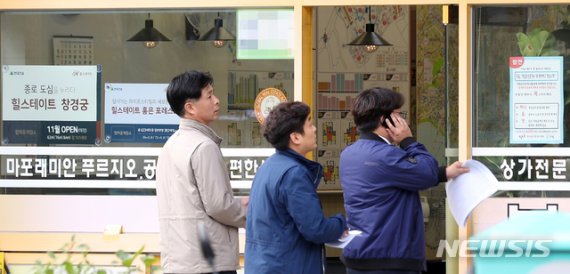 지난 10월 18일 국토부, 서울시 관계자로 구성된 부동산 현장 점검반이 마포에 있는 한 공인중개업소를 들어가고 있다.