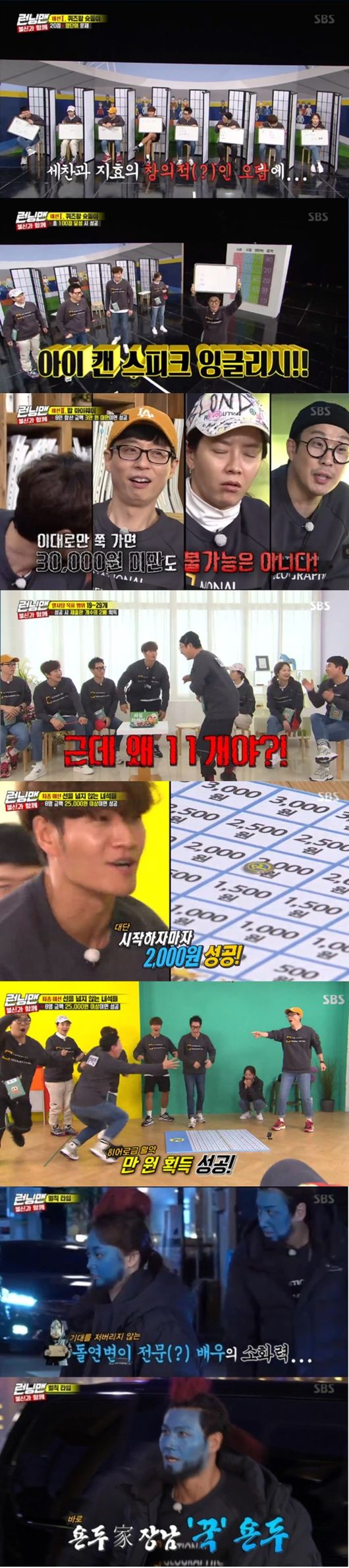 SBS Running Man kept the top spot in the same time zone of 2049 target TV viewer ratings.According to Nielsen Korea, a TV viewer rating research institute, Running Man, which was broadcast on the 1st, was ranked # 1 in the same time zone entertainment with 4.1% of 2049 target TV viewer ratings (based on the second part of the Seoul metropolitan area furniture TV viewer ratings), which is an important indicator of major advertising officials, surpassing Masked Wang and Donkey Ears.The average TV viewer ratings were 5.5% in the first part and 7.6% in the second part, while the highest TV viewer ratings per minute soared to 8.4%.The broadcast was featured in a special united race with distrust, which was set up for members who had been suspicious and fraught in the past few weeks.In the first mission, The King of Quiz he had to unanimously answer the correct answer: all kinds of fouls and Jeon So-mins wrong answers came out, but all the correct answers came out.In the second mission Bob My Way, Jeon So-min was prominent.One of the eight different menus with different prices was private, and if the sum was less than 30,000 won, it was a power pass.With Ji Suk-jin opting for a high-priced soy sauce, Jeon So-min chose a boiled egg and all the members ate well.On the other hand, the third mission Category Answer that succeeded when all the people said the category presented in 8 seconds failed, and once again the distrust of the members raised their heads and laughed.Fortunately, in the final mission The Guys who do not cross the line, Yang Se-chan won the 10,000 won in his performance and got a good feeling.Yang Se-chan won the penalty exemption by ranking first by member, and the penalty was confirmed when Jeon So-min and Lee Kwang-soo were ranked 7th and 8th.The penalists Jeon So-min and Lee Kwang-soo had to sell Bungeo-pang on the street with the Running Man-pyo Megahit makeup Yondu makeup, and pointed out Kim Jong-kook as additional penalties.The three humiliation sales sites rose to 8.4% of the highest TV viewer ratings per minute, accounting for the best one minute.Running Man screen captures