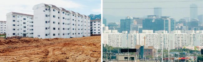 경기 과천 재개발 아파트 단지(왼쪽)와 광명시 아파트 단지. [뉴시스]