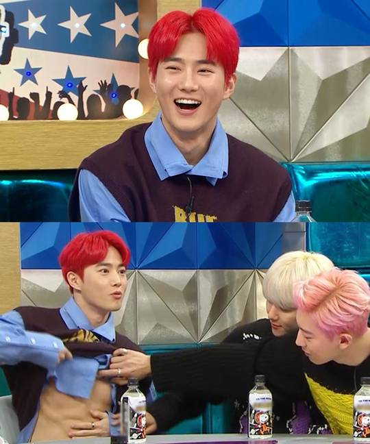 EXO Suho expressed his regret for Gim Gu-ra at MBCs Golden Globe - Radio Star.MBC entertainment Radio Star broadcasted on the 4th will feature EXO Suho, Baek Hyun, Chan Yeol, Kai, Sehun and Chen.In a recent recording, EXO leader Suho releases a sense of entertainment: first, he made a hot release from his abs, robbing everyone of his eyes.In addition, Suho is interested in revealing the black history that is fluttering, but it is the back door that the members turned away from it and made a laugh.Suho expresses his regret to Gim Gu-ra on this day, which he still had in his mind after receiving the diss of Gim Gu-ra in the past.Gim Gu-ra, who heard this, is said to have been embarrassed and praised for Top-trend of entertainment!Suho also told me about the story of Imjingak when he saw his idol juniors. Especially, he mentioned the legendary midwinter jacket in Imjingak.The video of the incident will be released and will add to the fun.Radio Star, which can taste the various entertainment charms of EXO Suho, will be broadcasted at 11:05 pm on the 4th.