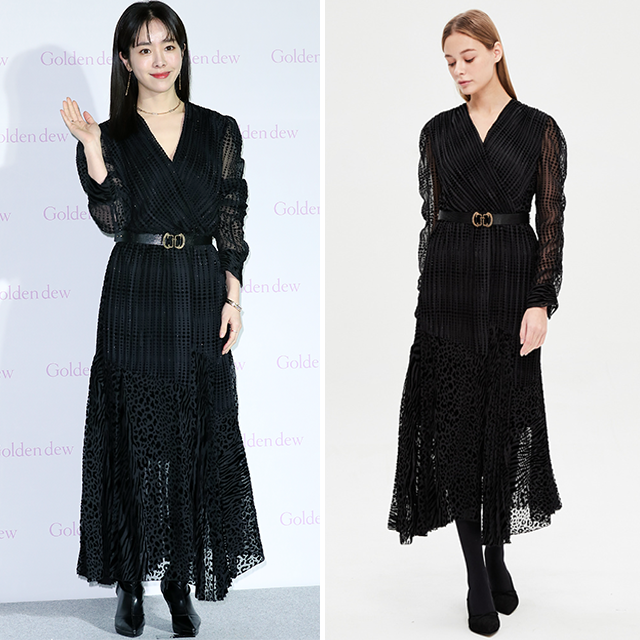 Actor Han Ji-min flaunts elegant dress lookOn the 13th, Han Ji-min attended a talk concert for Blood Diamond Is You to commemorate the 30th anniversary of the founding of the jewelery brand Golden Dew.Han Ji-min appeared in a pleats dress with a shimmering material.He wore a gold buckle at his waist and a variety of Blood Diamond jewelery to create an elegant atmosphere.Here, Han Ji-min completed an intense mix look with a black long boots with a glossy look.Dress worn by Han Ji-min on this day is a time product.Blood Diamond, Leopard, and Zibra patterns are blocked and partial glitter stitches are put into motion to create a variety of feelings.The lookbook Model wore only Dress without jewelry and matched black tights and ribbon-decorated slingbacks to create a lovely mood.Actor Han Ji-min in time dress at jewelery event