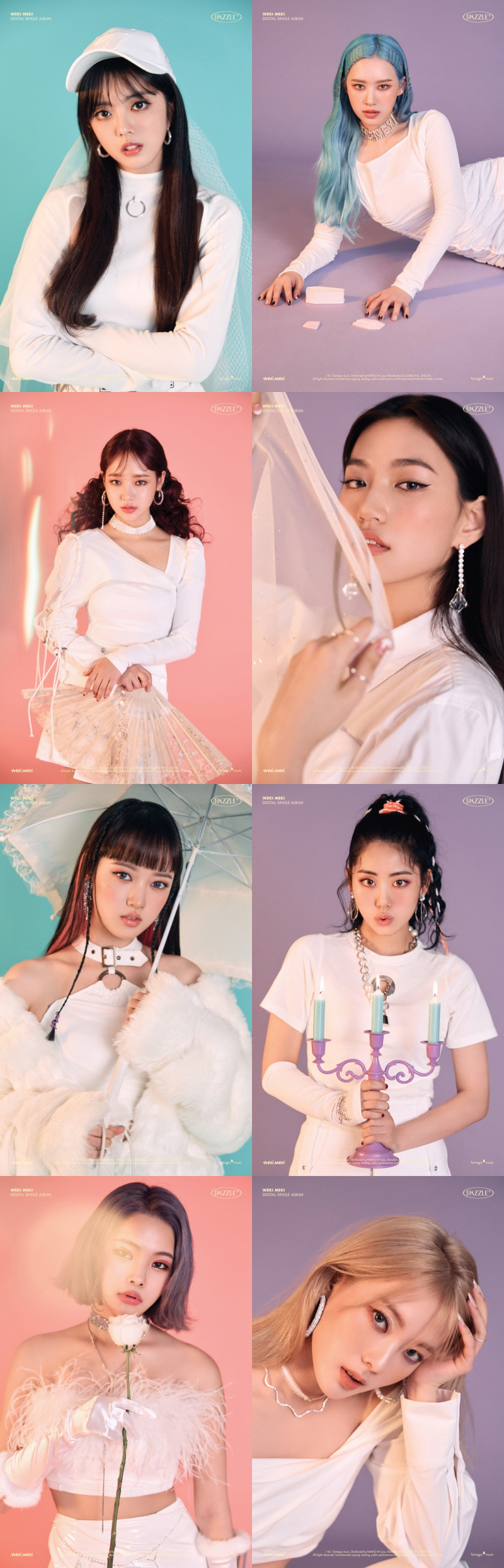 Group Weki Meki (Weki Meki) first released the Teaser Image of the new song DAZZL DAZZLE (Dazle Dazzle).On the 13th, Weki Meki (Ji Su-yeon, Eli, Choi Yoo-jung, Kim Do-yeon, Summer savory, Lua, Lina, Lucy) released the concept Teaser Image of the digital single DAZZLE DAZZLE (Daezzle Dazzle) through the official SNS channel.In the photo released with the phrase DAZZLING FUNERAL (Daezzling Funeral), Weki Meki focuses attention by utilizing their charm with pastel hair and intense eye makeup that are points in white costumes.The provocative gaze that gazes at the camera indifferently in the background of vintage colors creates a mysterious yet SinB atmosphere.While props such as ball caps with mesh, miniature tubes, and candles stimulate curiosity, colorful colors and sparkling accessories are in a subtle harmony and amplify the curiosity about the transform of Weki Meki.Weki Meki, who announced his comeback through a coming-up Teaser and plan poster, will be in front of the public with his digital single album DAZZLE DAZZLE on the 20th.The title song Dazzle Dazzle is expected to be accompanied by Anna Timgren (Anna Timgrens) and STAINBOYS (Stainboys), who participated in a number of K-POP girl group albums including BoA, Womens Friend and Twice, and created famous songs.On the other hand, Weki Meki, who foresaw a different transform with the concept of mysterious charm, is in the midst of preparing for comeback.
