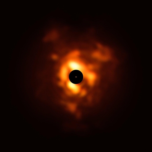 VLT 비시르로 포착한 베텔게우스 적외선 이미지 베텔게우스를 둘러싼 불꽃같은 부분은 항성을 둘러싼 먼지에서 방출되는 것이다. [ESO/P.케르벨라, M.몽타르주 등 제공]