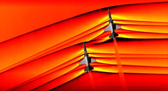 미국 항공우주국(NASA)이 포착해 이미지로 처리한 T-38 훈련기의 소닉붐(Sonic boom) 현상. [AFP=연합뉴스]