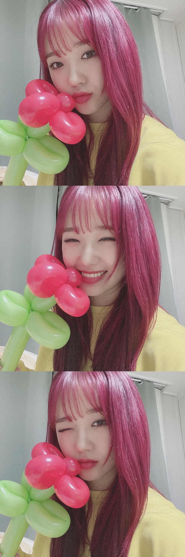 Choi Yoo-jung of group Weki Meki reported on the current situation.Choi Yoo-jung posted three photos on his Instagram with flower emoticons on the 26th.Choi Yoo-jung in the public photo is smiling or winking while staring at the camera with a flower-shaped balloon.Especially Choi Yoo-jungs intense red hair style attracts attention.Weki Meki, which Choi Yoo-jung belongs to, is releasing a digital single DAZZLE DAZZLE on the 20th.Photo: Choi Yoo-jung Instagram