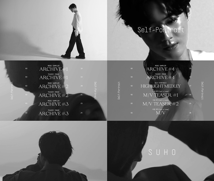 EXO Suho, who is about to Solo debut on the 30th, has entered the comeback county by releasing the video schedule poster.The first mini album Self-Portrait video schedule poster released today at 0:00 on Suhos official website and various SNS EXO accounts contains various content opening schedules along with images of Suho.Suhos first mini-album, Self-Portrait, is a solo album released by Suho for the first time after debut, so it has been actively participated in the production from the planning stage and completed. It is expected to get a hot response because it contains six lyrical songs including the title song Love, Lets Love.Meanwhile, Suhos first mini-album, Self-Portrait, will be released on the 30th and can be purchased at various on-line and off-line music stores.
