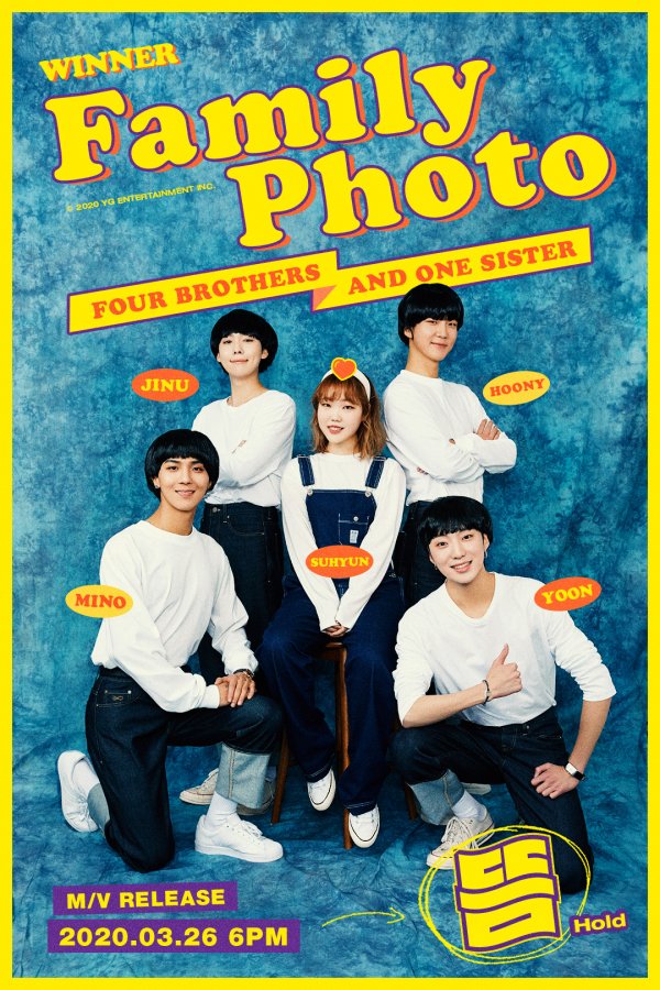 AKMU Claudia Kim is surprised by the teaser poster that gives a glimpse of WINNERs new song Hold Music Video concept.YG Entertainment posted a new WINNER Family Photo on its official blog on Wednesday.Four men and one woman (FOUR BROTHERS AND ONE SISTER) was subtitled.Claudia Kim, who is among the members of Kang Seung-yoon and Kim Jin-woo and Song Min-ho and Seung-Hoon Lee, who showed the appearance of the four brothers who were the first to be a naughty, attracts attention.YG said, AKMU Claudia Kim made a special appearance on WINNERs new song Hold Music Video. I am making a shy cute smile, but please expect her to inspire any vitality in the play.Kang Seung-yoon and Kim Jin-woo and Song Min-ho and Seung-Hoon Lee surrounding Claudia Kim are still laughing because they are doing the same overhead.Each of the members faces, dressed in white tops and jeans, is full of playfulness.Claudia Kim is loved by her real AKMU member and pro-brother Lee Chan-hyuk as well as musical achievement as a Real Brother and Sister chemistry.It is noteworthy that WINNERs new song Moxibustion Music Video will draw comically the everyday life of Brother and Sisters, which are common.On the other hand, after the family photo of WINNER 4 was released, the members collection of Overhead photos emerged as a hot topic online.WINNER will release its third full-length album Remember on April 9th.Among the songs included, Hold will be released in advance on the 26th, and a total of 12 songs including this song were included in the new album.As WINNER has been building a unique color with a wide range of music spectrum, public expectations for these new albums are soaring.