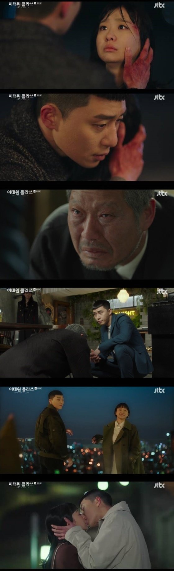 On the 21st, JTBCs gilt play Itaewon Clath, Park Seo-joon (Park Sae-roi) was shown kneeling in front of Yoo Jae-myung (Jang Dae-hee).He put it down, a symbol of consciousness and straightness, in order to find out where Kim Da-mi (Joyce) was kidnapped by Ahn Bo-hyun (Jang Geun-won).Park Seo-joon reunited with Kim Da-mi, who he missed so much: I missed so much, always struggling and hurting because of me and how would this be?My head, my heart is full of you, he confessed, I love you, and for the first time I answered Kim Da-mis love.Kim Da-mis mother Kim Yeo-jin (Cho Jeong-min) also met and was allowed to relate to the two.The Jangga crisis came to Jangga, where Kwon Na-ra (Osua) handed over the data of Jangga, which had been involved in all kinds of corruption for 10 years, to the police, and the investigation was inevitable and the company was in a difficult situation to maintain.Yoo tried to protect the house somehow, but he couldnt keep it. It was a tilted fight. Park Seo-joon pushed for the merger.Yoo Jae-myeong visited Park Seo-joon and tasted the sundu stew served by Park Seo-joon and commented that it was delicious.Then he knelt down and apologized, I sincerely apologize. It was a moment of revenge that had been so drawn, but the taste was bitter.And Park Seo-joon said, As a merchant, I saw the investment value and promoted the merger.Love also turned on a green light. Kim Da-mi and I started a love affair. Kim Da-mi said, I feel empty when I think of my boss. Thank you. I love you.Ill make you happy, said Park Seo-joon, who kissed him, answering, I love you too. Class, who achieved revenge and love, was another couple.