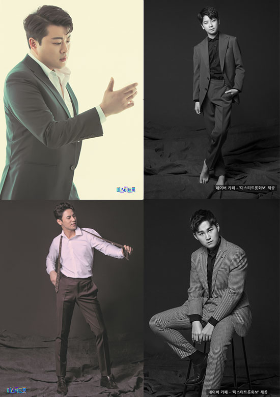 Mr Trot official photo album Kim Ho-joong, Jung Dong-won, Jang Min-Ho and Kim Hie-jaes picture cuts were released.On the 2nd, Mr Trot pictorial Cafe said, On April 3, Naver Store Link will be opened.In addition, I will release a picture cut for you who are curious about the picture book.  I would like to ask for your continued interest in Mr Trot picture book which is full of hidden charm of four people. Kim Ho-joong, Jung Dong-won, Jang Min-Ho and Kim Hie-jae are wearing suit jackets and show off their charms.Meanwhile, Mr Trot official photo book will start formal sales on April 3.