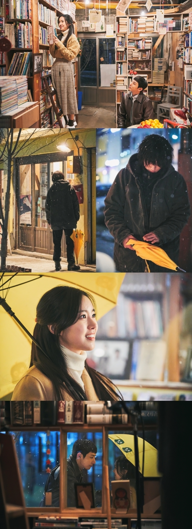 Bone Again will reveal a previous life story from the 1980s.KBS 2TV New Moonwha drama Bourne Again (playplay by Jung Su-mi/director Jin Hyung-wook/Produced UFO Productions, Monster Union) unveiled the meeting of three people in their previous lives in the 1980s.It contains the image of Jeong Ha-eun (Jin Se-yeon), who is having a friendly time in the old bookstore Old Future in the picture of analog sensibility in the 1980s, and the detective Cha Hyung-bin (Lee Soo-hyuk), who kept the love story for her.On the ladder, Jung Ha-eun found the book The Hill of the Storm on a filled bookcase, and Cha Hyung-bin is sending a sweet eye to her without a moments eyes.There is a loneliness in the back of the public figure looking at the two people outside the door.The eyes on his head do not care, but he touches only the yellow umbrella that he held in his hand as if he was precious, and it stimulates curiosity about what story is there.Especially, Jung Ha-eun, who wears a yellow umbrella that looks like the same as he was holding, catches her and smiles brightly while facing Cha Hyung-bin, contrasts with the lonely atmosphere of Gong Ji-cheol standing in the same place.Among the images of the present age that were previously revealed, it is felt as a strange deja vu because it contains similar compositions of Chun Jong-beom (Jang Ki-yong), Jin Se-yeon and Lee Soo-hyuk who passed by in front of a snowy bookstore.Yellow umbrellas also appear in teaser posters, which raises more questions about what they mean.Park Su-in