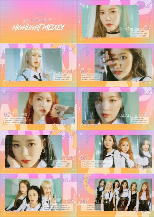 A new world created by April opened its doors.DSP Media released Aprils seventh mini album Da Capo highlight medley on official YouTube and SNS channel at 0:00 on the 20th.The Highlight medley video contains information on six tracks that shine the new Da Capo to give a glimpse of the charm.The most eye-catching thing in the Highlight medley is the title song LALALILALA.LALALILALA is a dreamy atmosphere that memorizes spells to the love you want to achieve. Repeated hooks that seem to memorize sensual melodies and spells are already expected.Here, the cute lyrics Oops Im Sorry, Doll with a faint sensibility, Color Pops 1,2,3,4 with a lively personality, You Zip with a message that you want to put a complex mind in one place, and Time Difference of Naeun & Jinsol released in March, Aprils sparkling charm is breathing.Especially, this highlight medley video included the comeback concept photo that was released earlier, as well as the natural appearance of the members on the filming site, which led to the fans hot reaction.In 2015, he made his debut with lyrical music like fairy tales, and his previous work, Pretty is a sin, gave him a confident and dignified woman, proving steady growth.They will release a new Mini album Da Capo on the 22nd and will start their comeback with the title song LALALILALA.DSP media