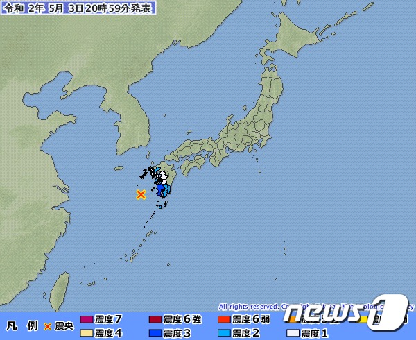 (ソウル=ニュース1) ハンサングフィ記者 = 3日日本鹿島(鹿児島)現薩摩半島(薩摩半島) 西の方海域でリヒター規模 6.0の地震が発生した. (日本気象庁) (C) ニュース1